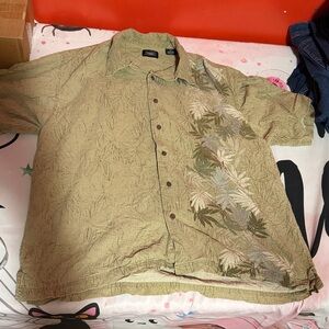 Haggar Textured Khaki  W/Tropical Leaves Casual Sz Lg
